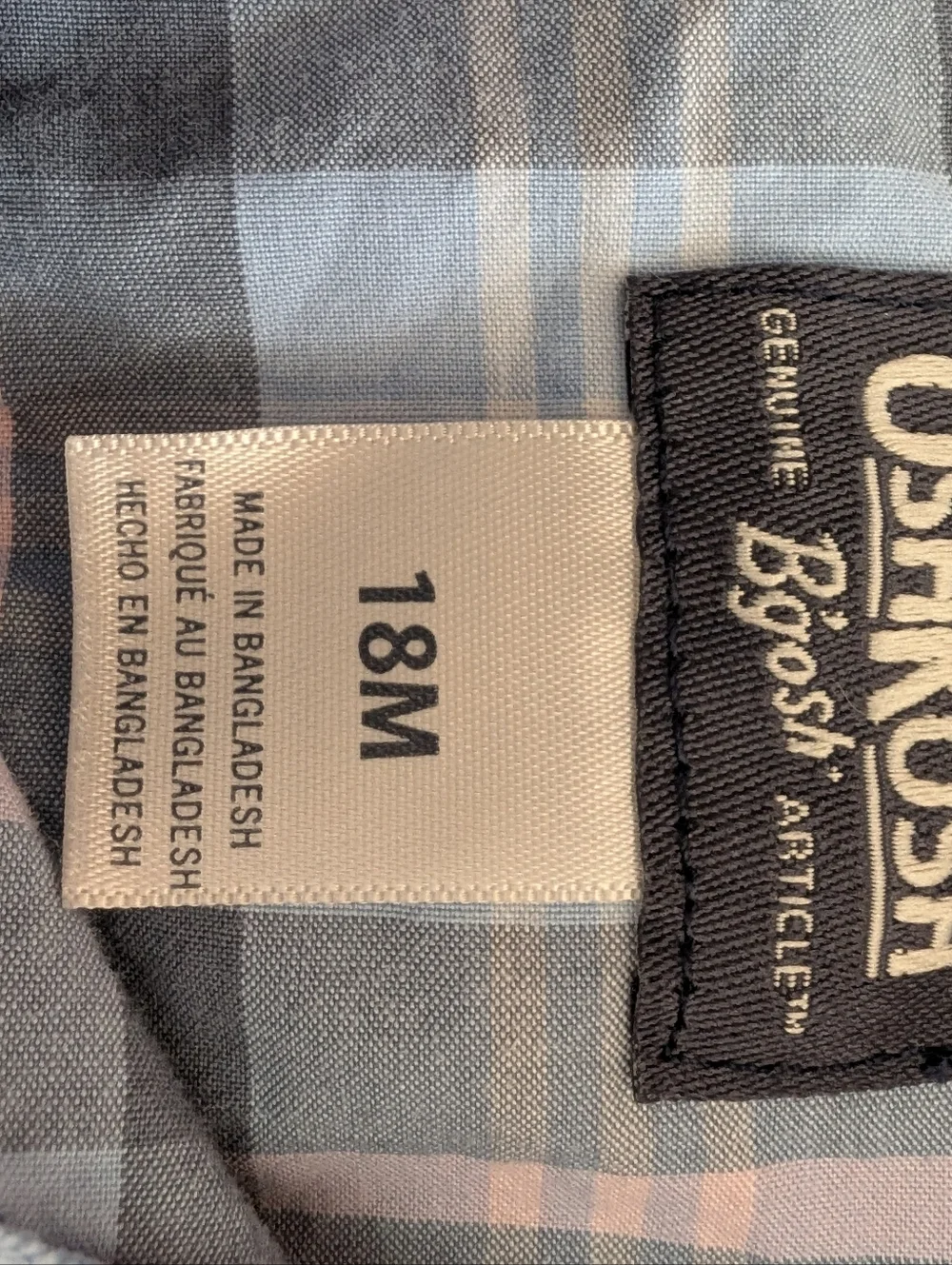 OshKosh B'gosh Blue Plaid Collared Cotton Bodysuit. Size 18 Month